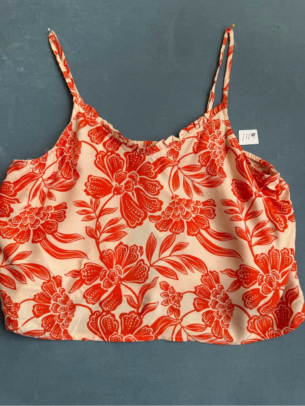 Club Z Collection Women’s Orange/Ivory Floral Spaghetti-Strap Crop Top NWT